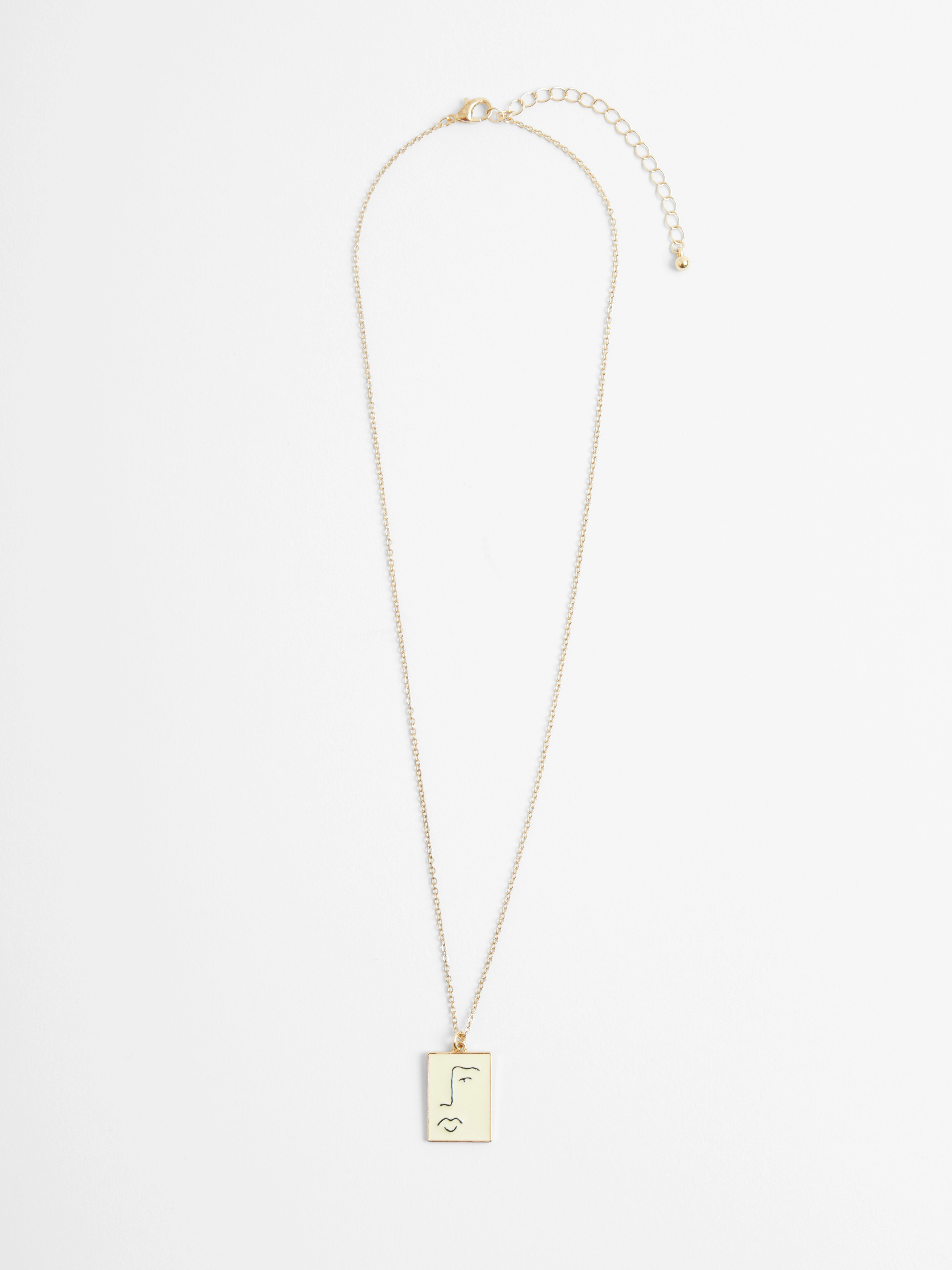 Abstract Enamel Face Necklace