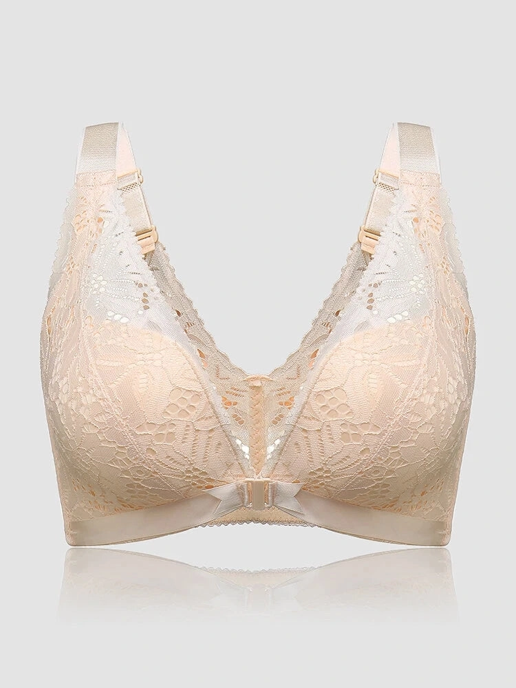 Breathable Front Closure Lace Floral Wire-free Bras
