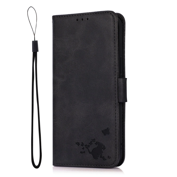 For Samsung Galaxy S21  5G Embossed Cat Butterflies Pattern Horizontal Flip Leather Case with Card