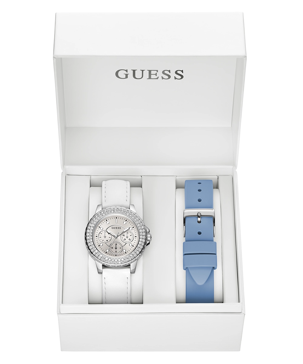 GUESS Ladies Silver Tone Multi-function Watch Box Set