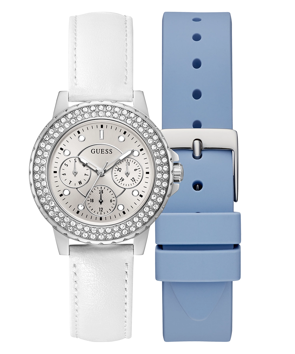 GUESS Ladies Silver Tone Multi-function Watch Box Set