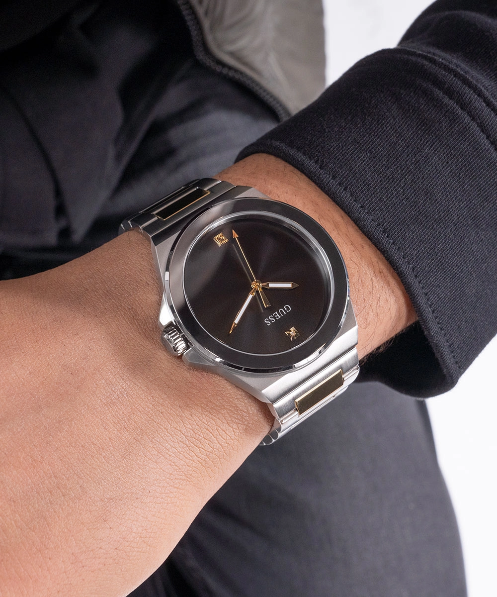 GUESS Mens 2-Tone Silver Tone Analog Watch