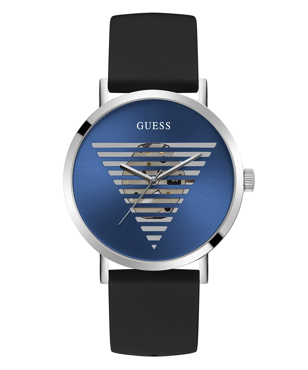 GUESS Mens Black Silver Tone Analog Watch