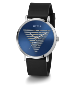 GUESS Mens Black Silver Tone Analog Watch