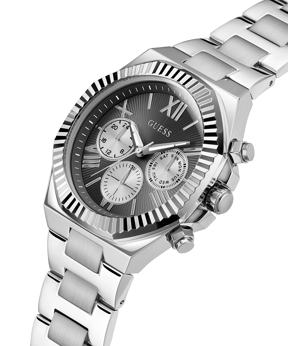 GUESS Mens Silver Tone Multi-function Watch