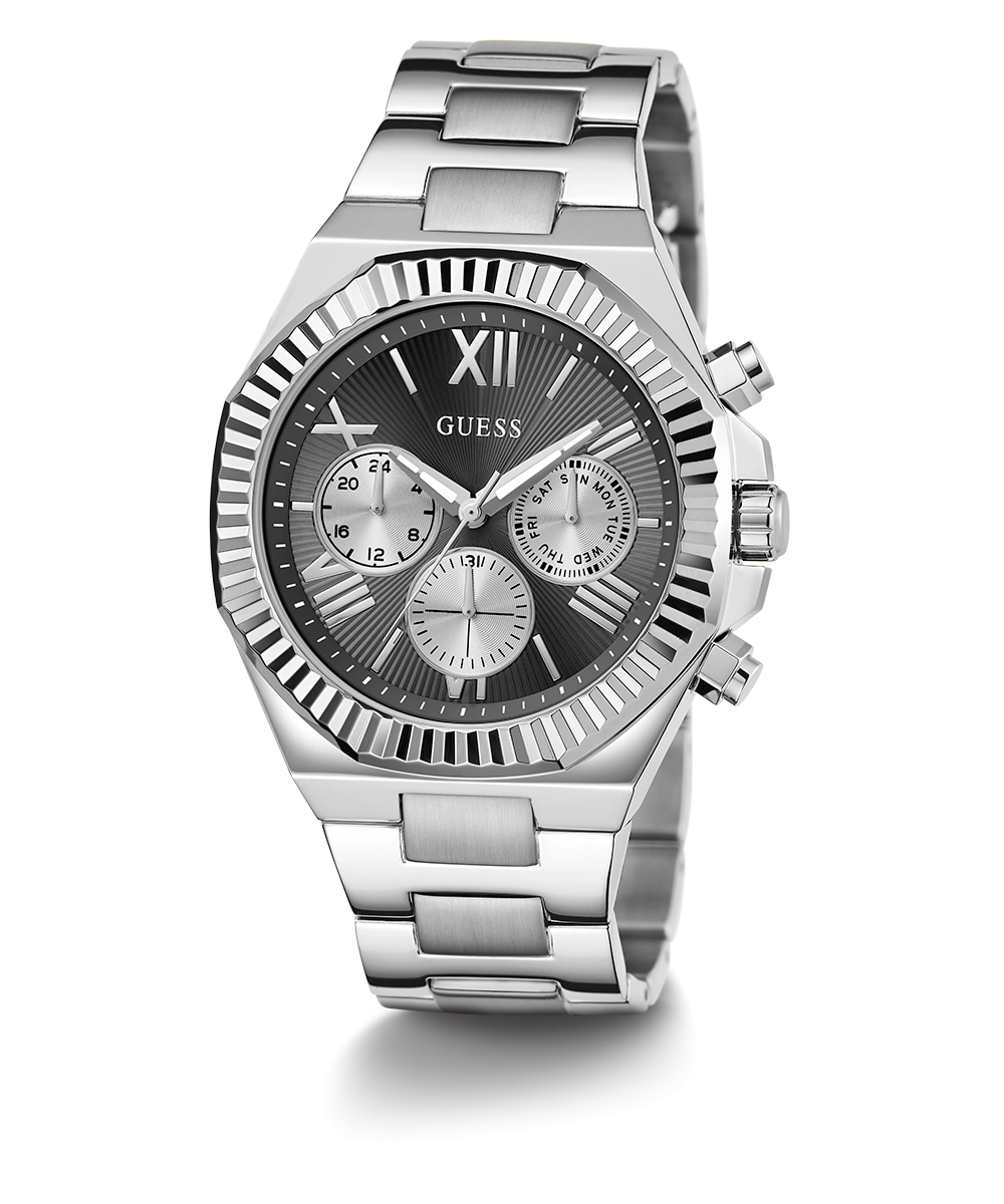 GUESS Mens Silver Tone Multi-function Watch