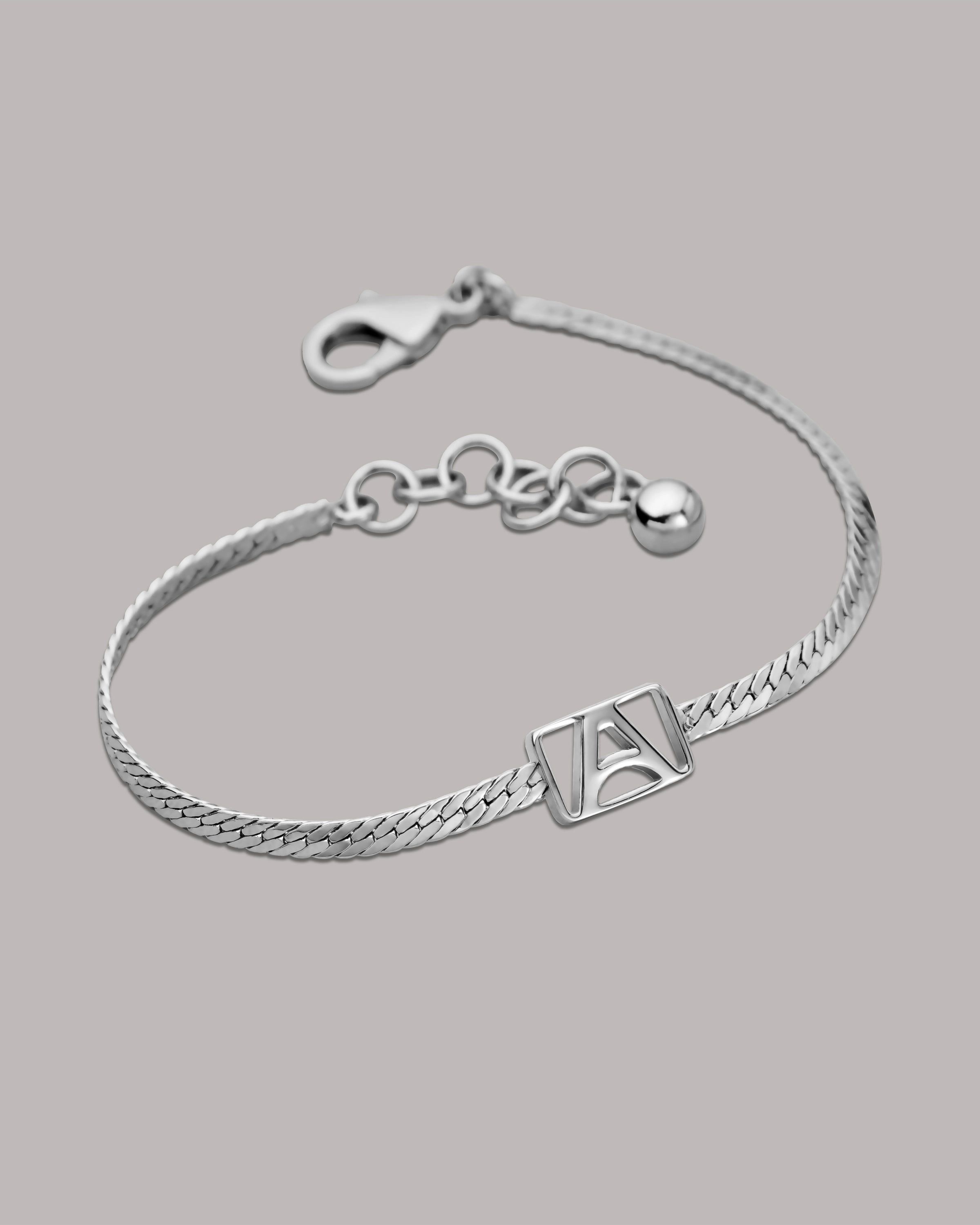 Herringbone & Logo Bracelet™ | Silver