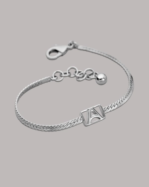Herringbone & Logo Bracelet™ | Silver