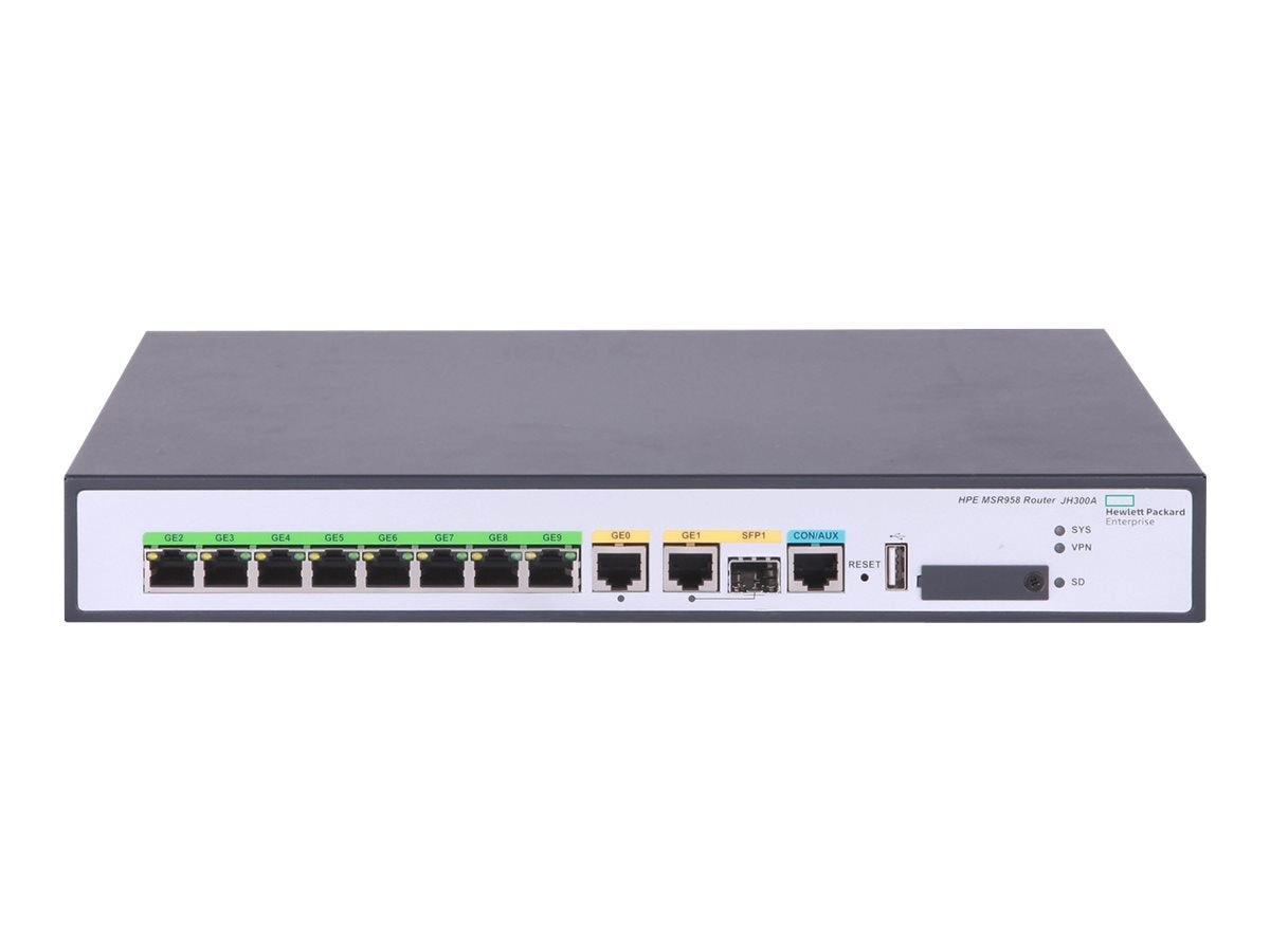 HPE FlexNetwork MSR958 PoE - Router 8-port switch - 1GbE - WAN ports: 2 - rack-mountable JH301A#B2E