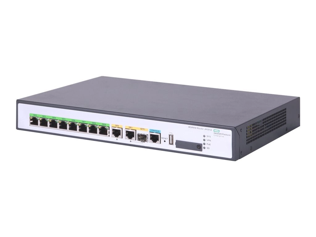 HPE FlexNetwork MSR958 PoE - Router 8-port switch - 1GbE - WAN ports: 2 - rack-mountable JH301A#B2E