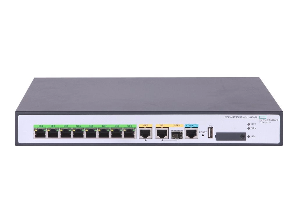 HPE FlexNetwork MSR958 PoE - Router 8-port switch - 1GbE - WAN ports: 2 - rack-mountable JH301A#B2E