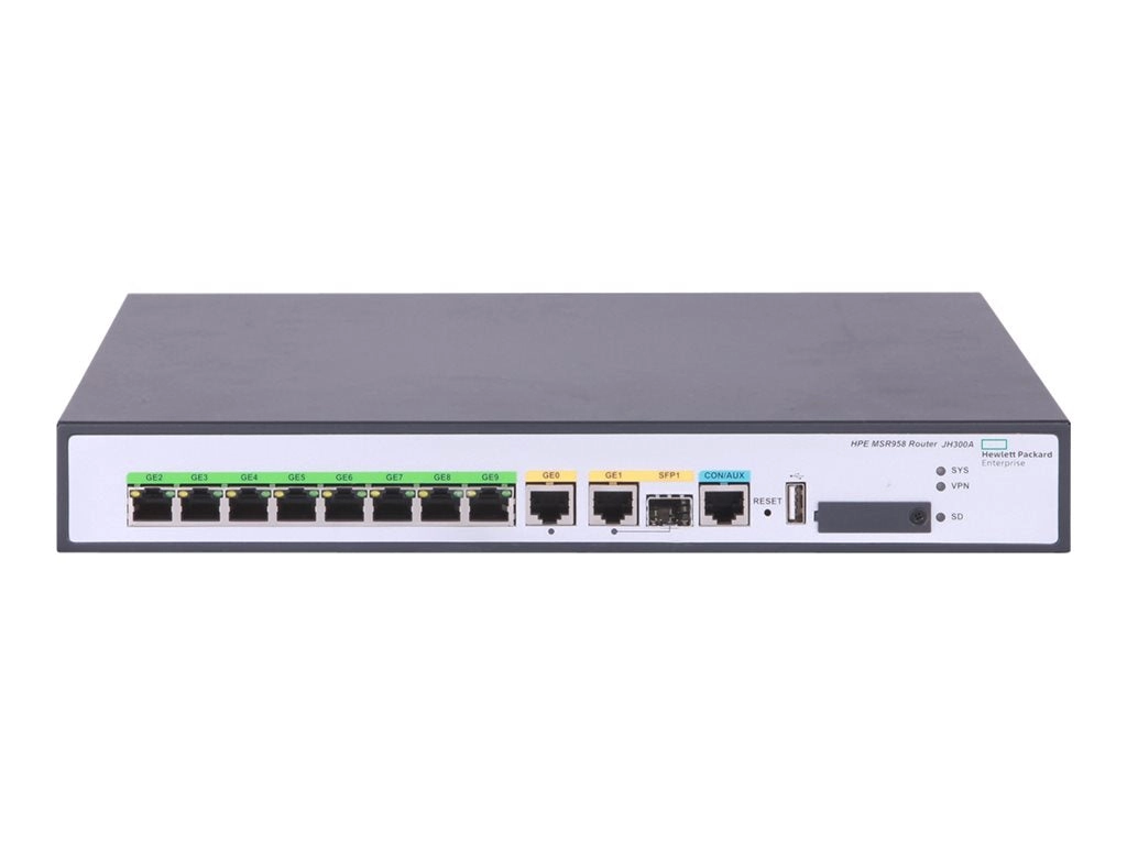 HPE FlexNetwork MSR958 - Router 8-port switch - 1GbE - WAN ports: 2 - rack-mountable JH300A#B2E