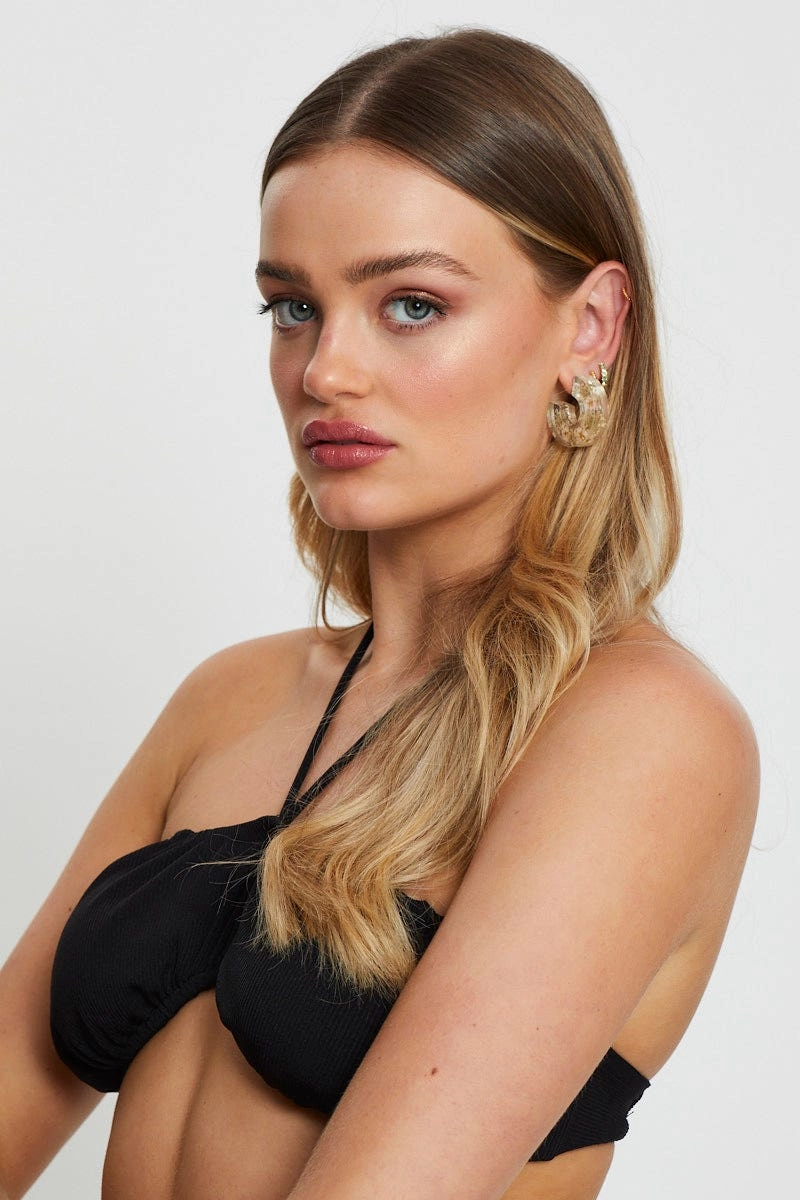 Print Trapped Flower Clear Plastic Hoop Earrings