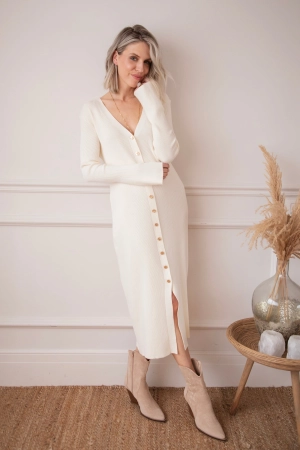 Romy Ribbed Beige - Maxi Jurk