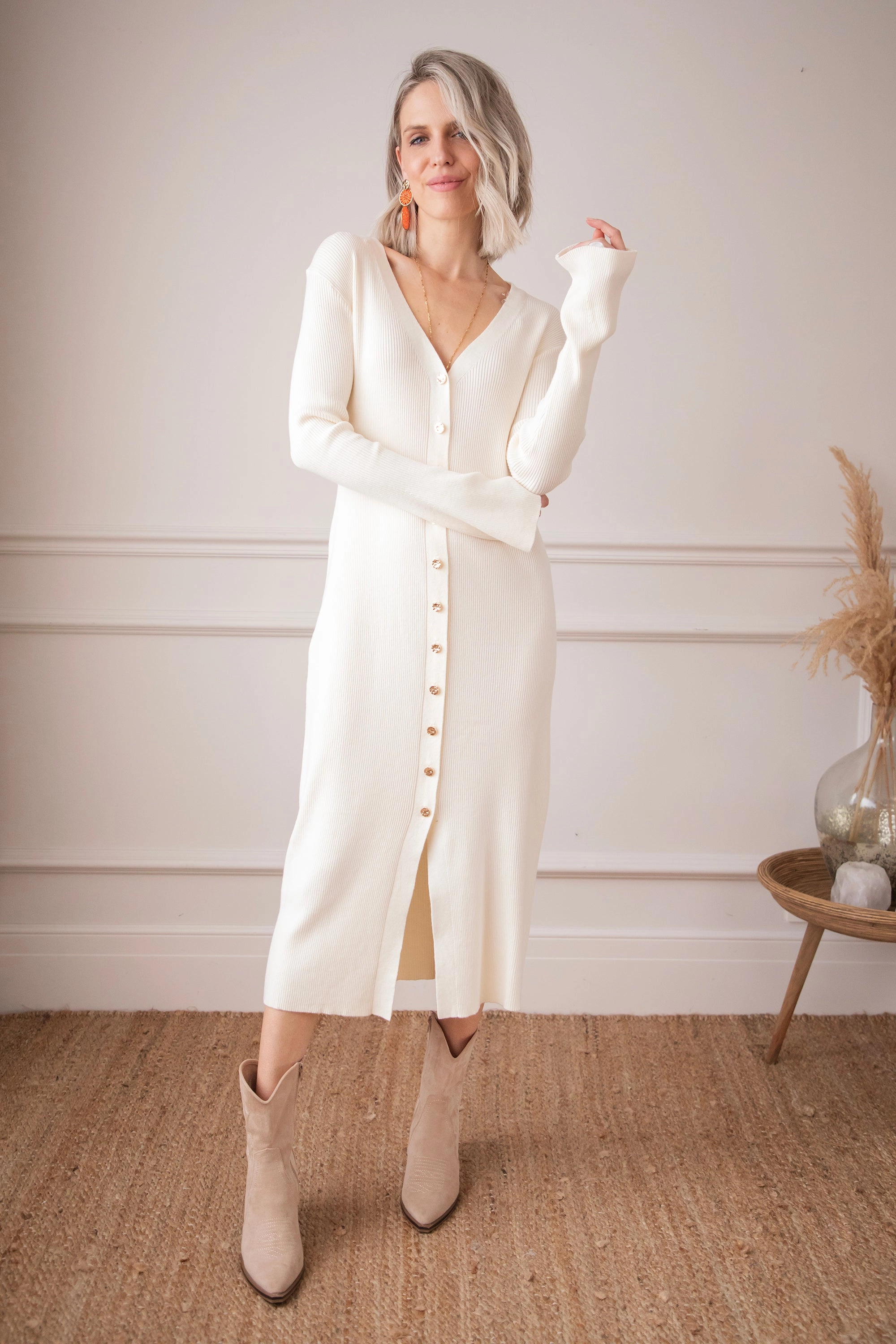 Romy Ribbed Beige - Maxi Jurk