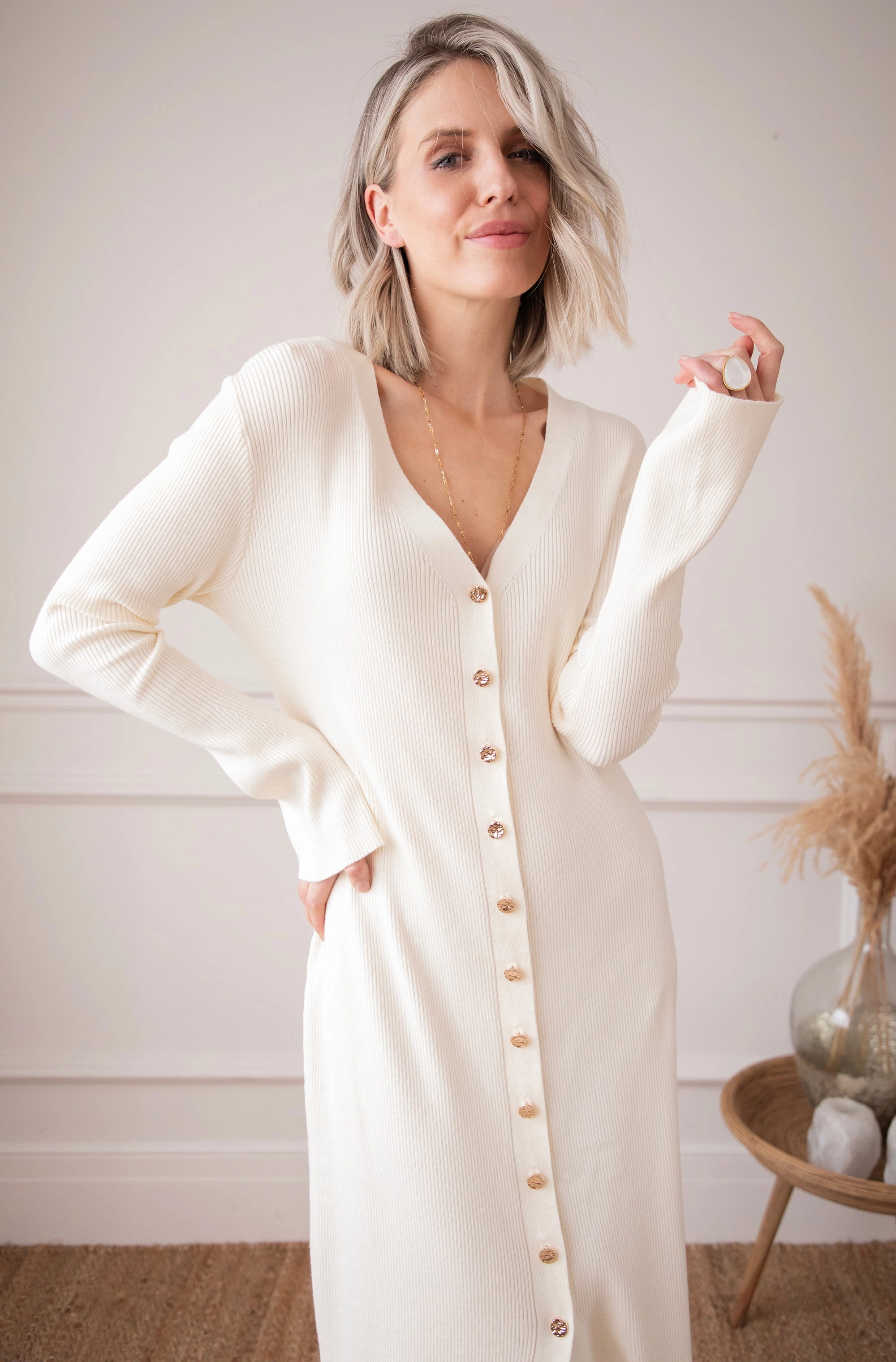 Romy Ribbed Beige - Maxi Jurk