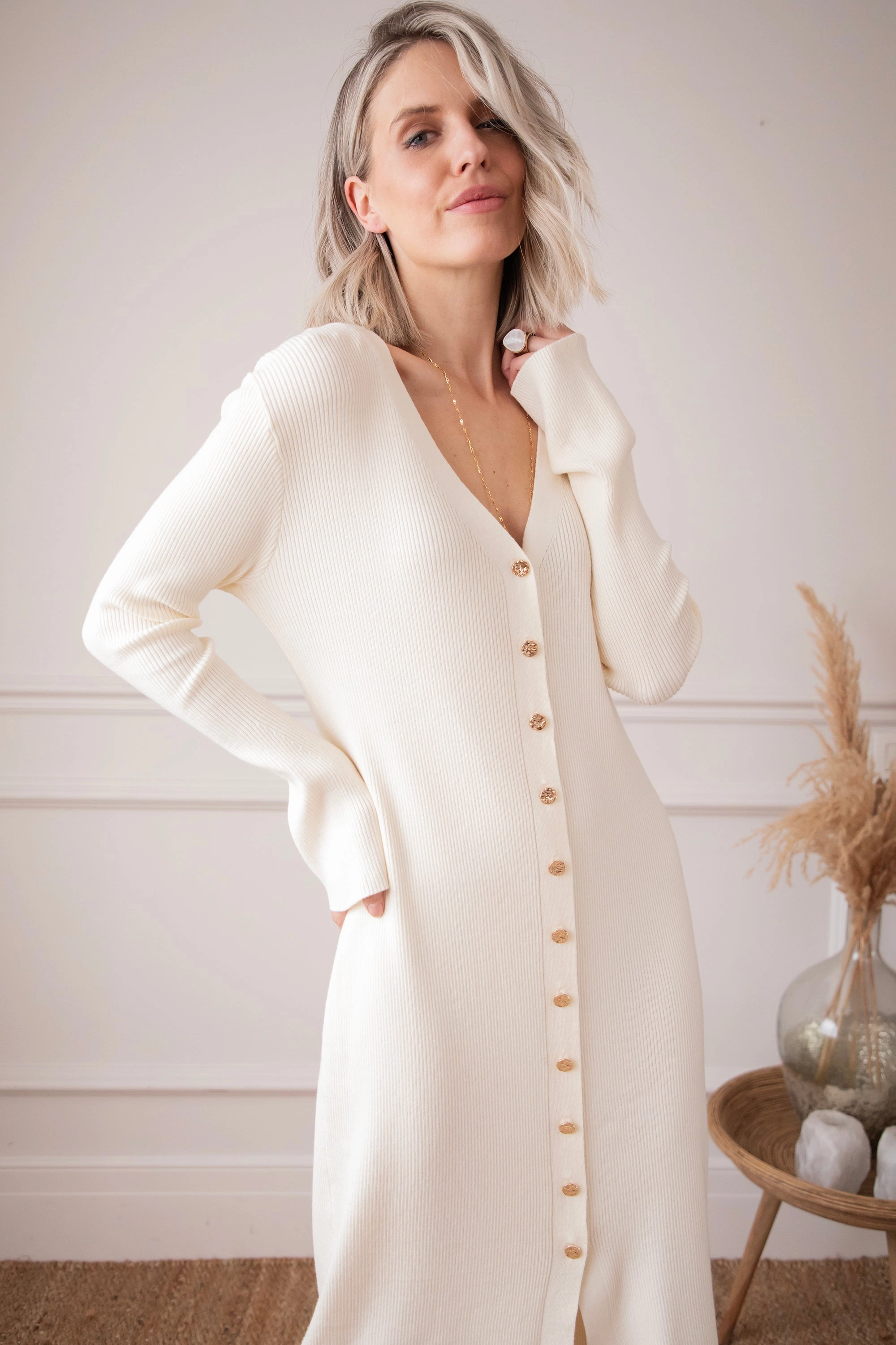 Romy Ribbed Beige - Maxi Jurk