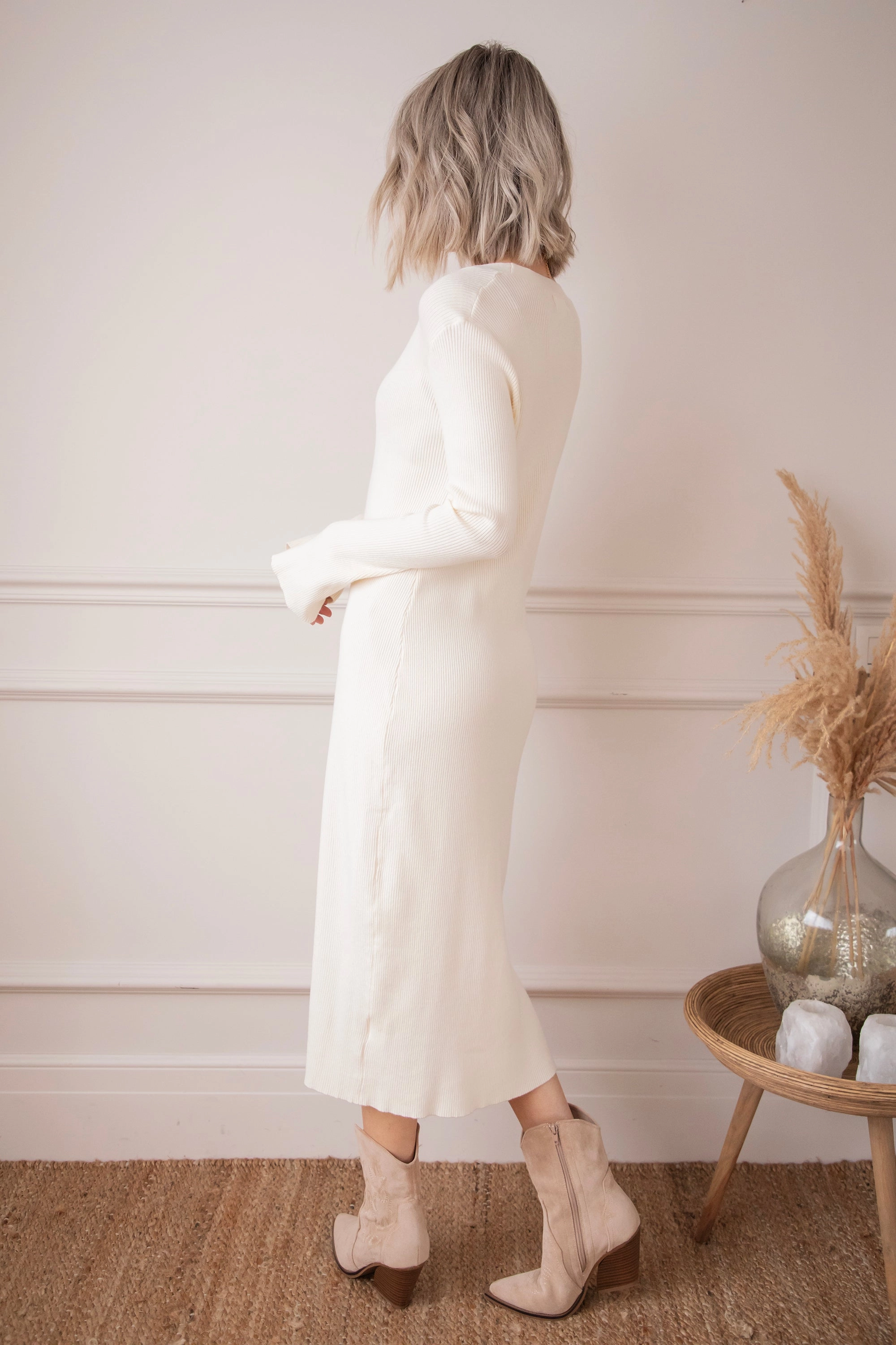 Romy Ribbed Beige - Maxi Jurk
