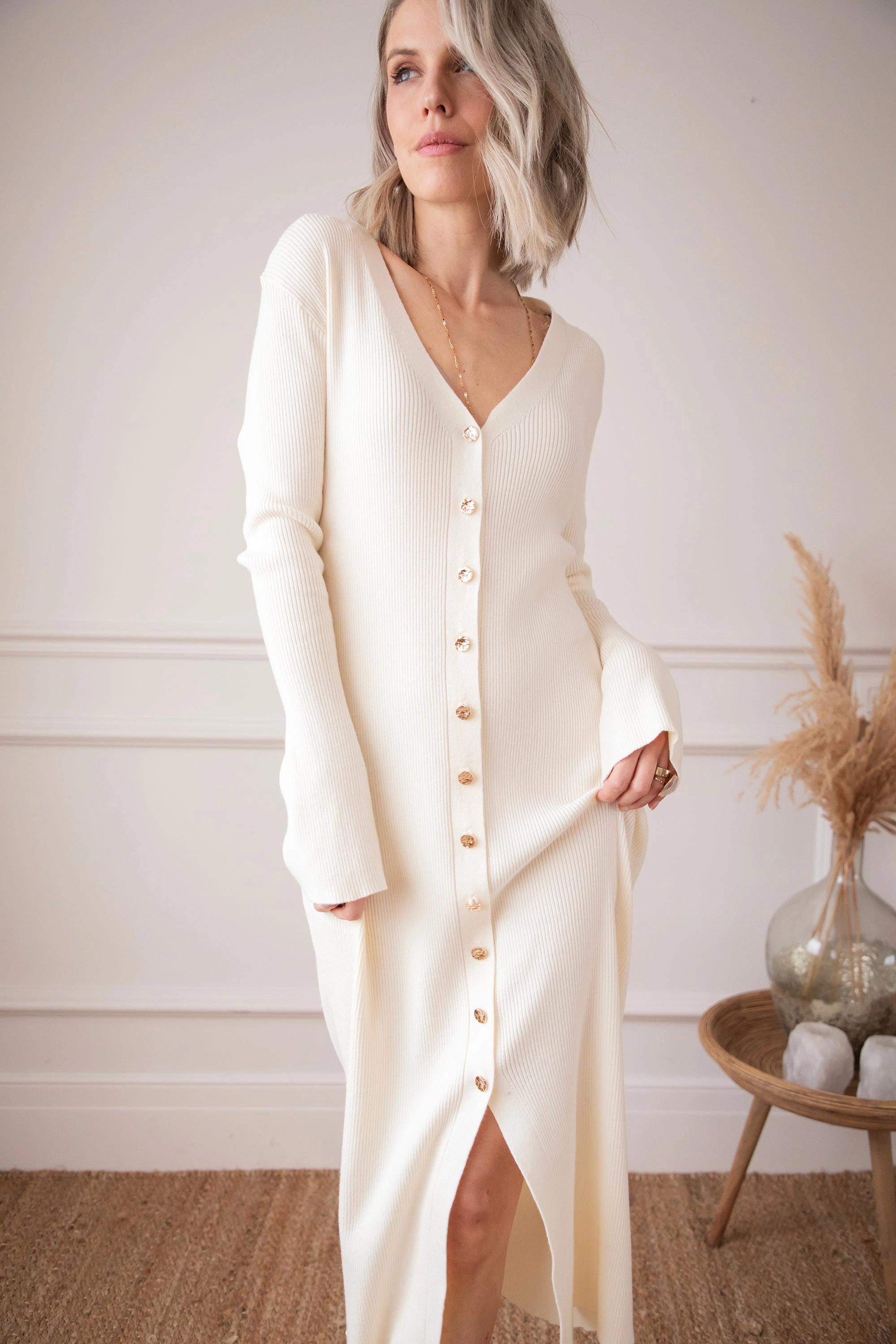 Romy Ribbed Beige - Maxi Jurk