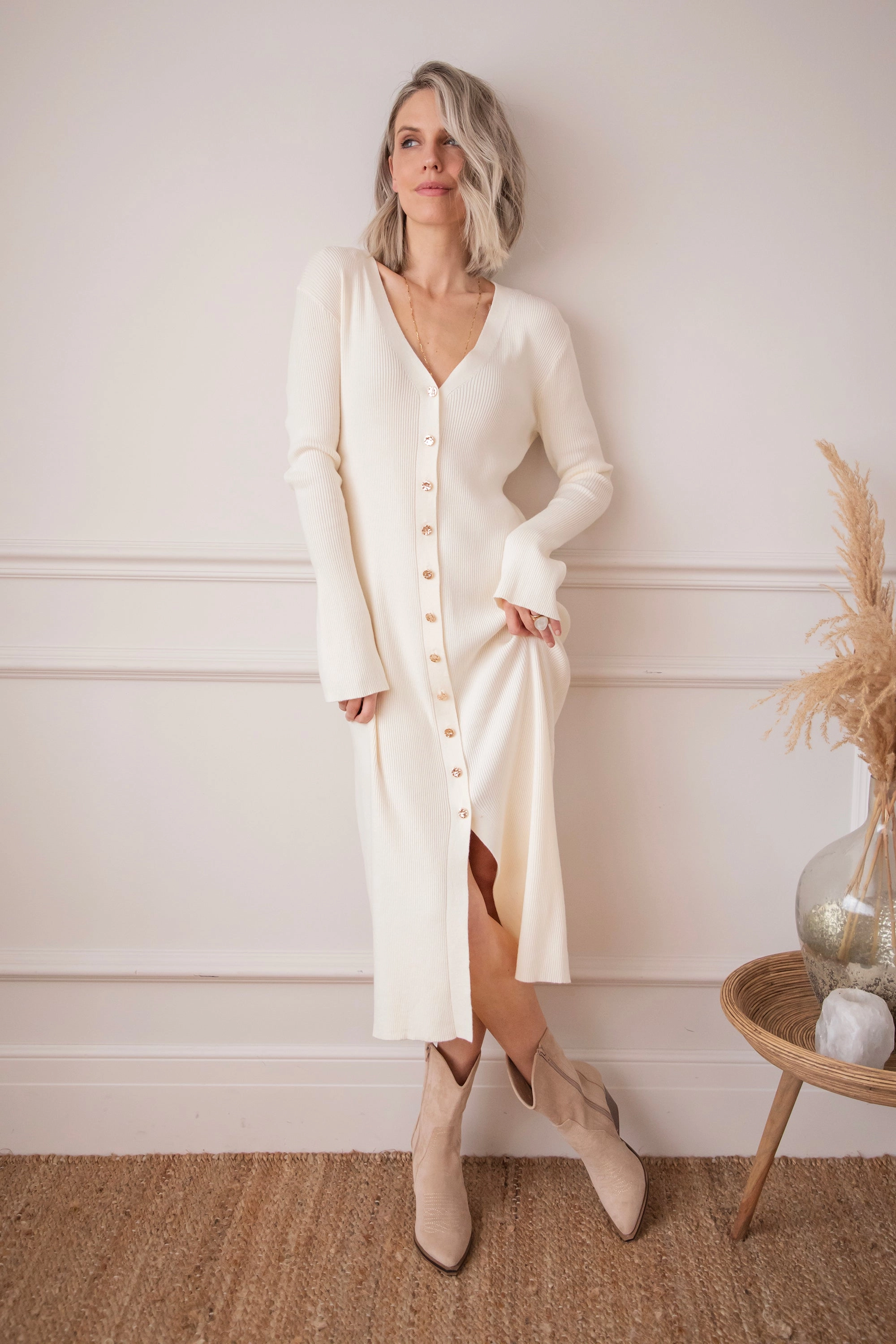 Romy Ribbed Beige - Maxi Jurk