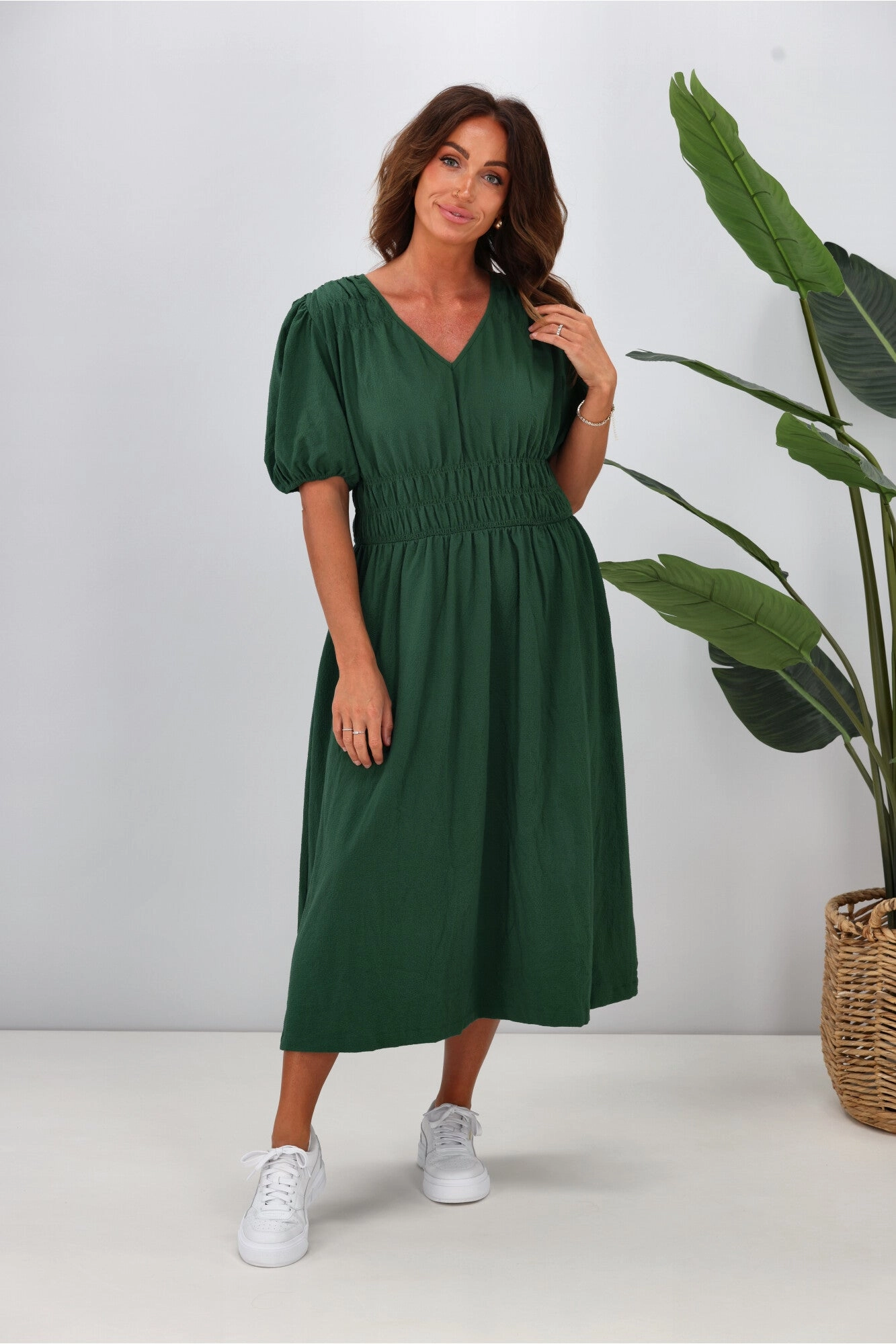 Shine On Label Ishana Shirring Detail Dress Green