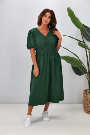 Shine On Label Ishana Shirring Detail Dress Green