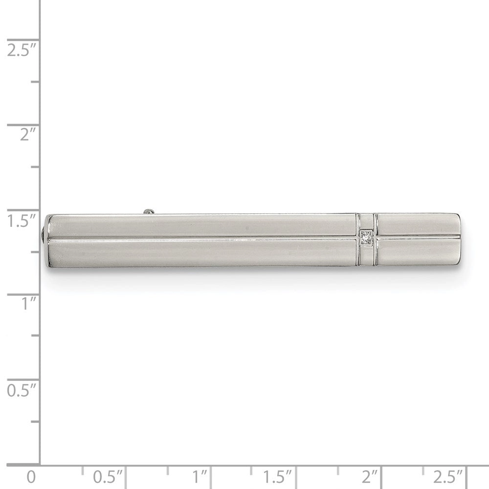 Stainless Steel Polished with CZ Tie Bar