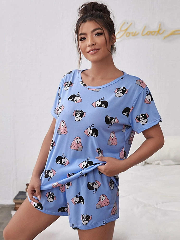 Women's Cute Casual Short-Sleeve and Shorts Pajama Set