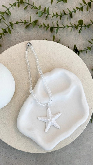 Yasuko Beaded Starfish Necklace - Clear / White